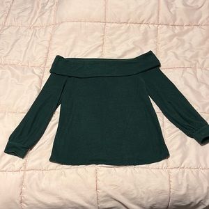 A.N.A dark green sweater top XS holiday outfit long sleeve cold shoulder